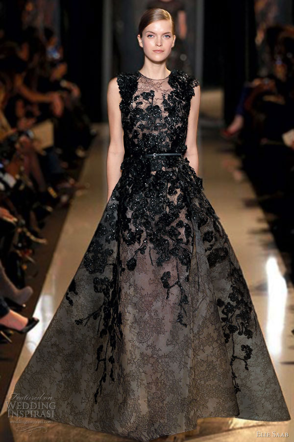 Black and ivory lace haute couture gowns by Elie Saab