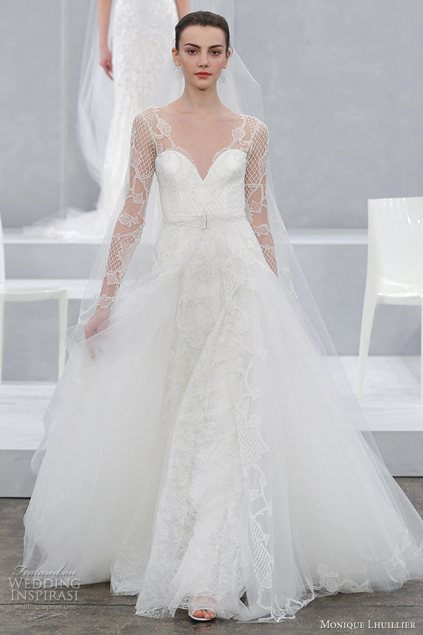monique lhuillier bridal spring 2015 wedding dress karlotta gown with long illusion sleeves