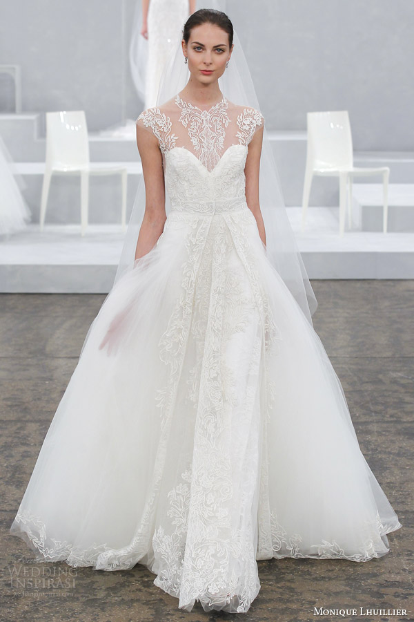 monique lhuillier wedding dress spring 2015 bridal gown illusion cap sleeves annabelle