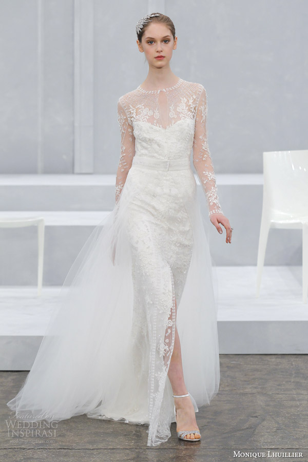 monique lhuillier wedding dress spring 2015 bridal gown long illusion sleeves fabrienne
