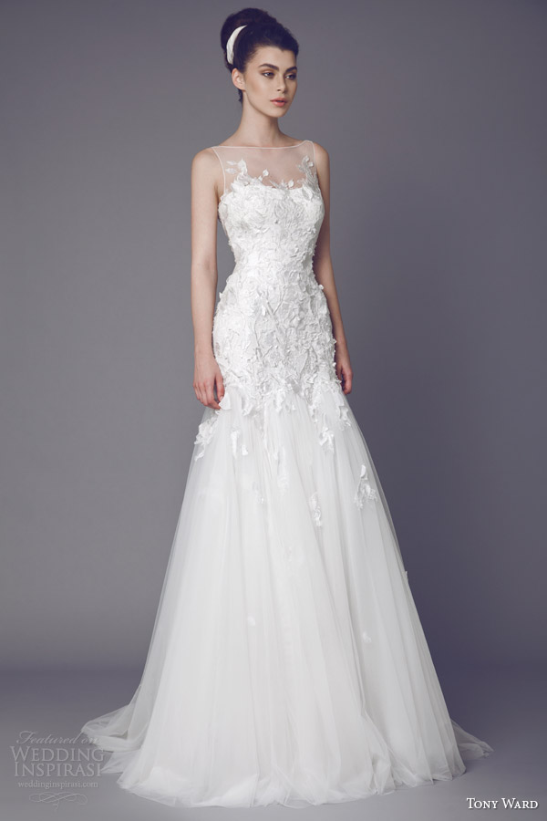 tony ward bridal 2015 stellaire sleeveless wedding dress illusion neckline