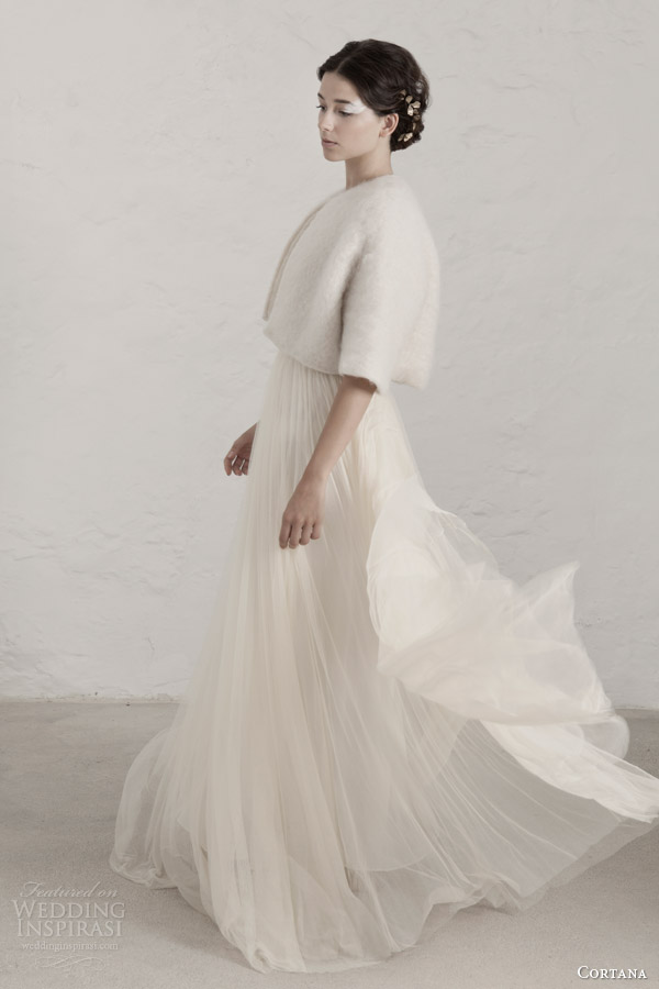 cortana wedding dresses 2015 degas sleeveless draped gown winter jacket