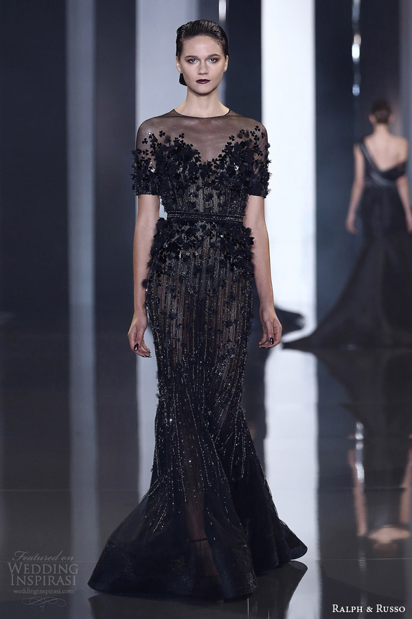 ralph and russo autumn 2014 2015 couture look 32 short sleeve black sheath gown