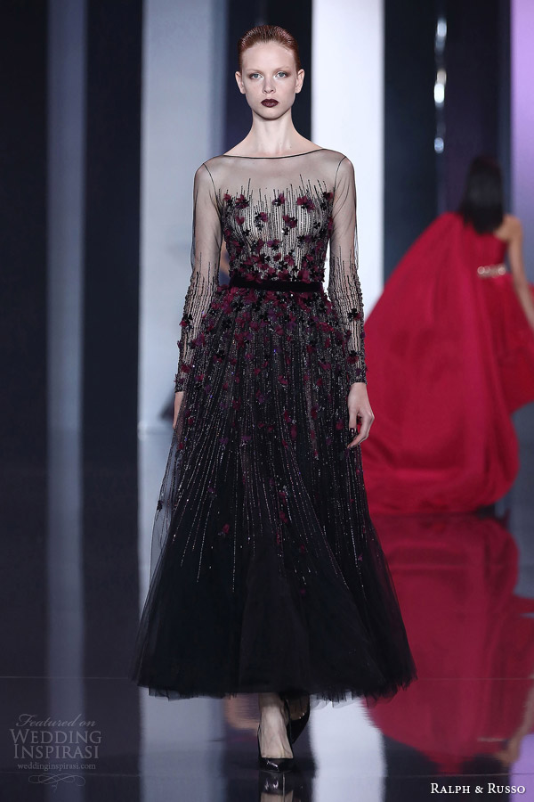 ralph and russo autumn winter 2014 2015 couture look 25 illusion neckline long sleeve dress