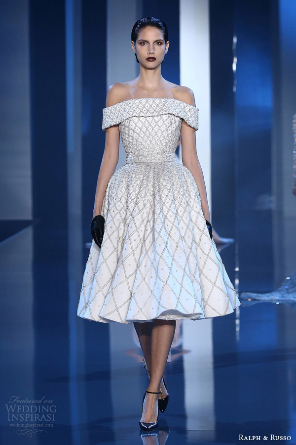 ralph and russo couture fall 2014 2015 look 5 embellished white dress off shoulder sleeves