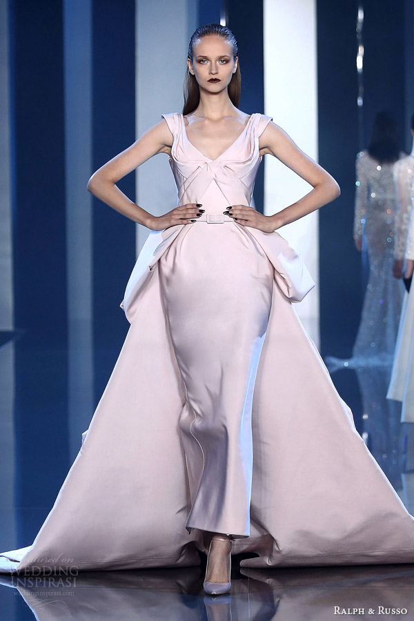 ralph and russo couture fall 2014 2015 look 7 pale pink gown over skirt train