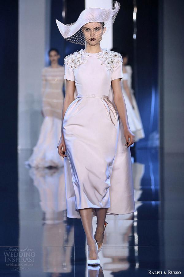 ralph and russo couture fall winter 2014 2015 look 8 pale pink short sleeve dress