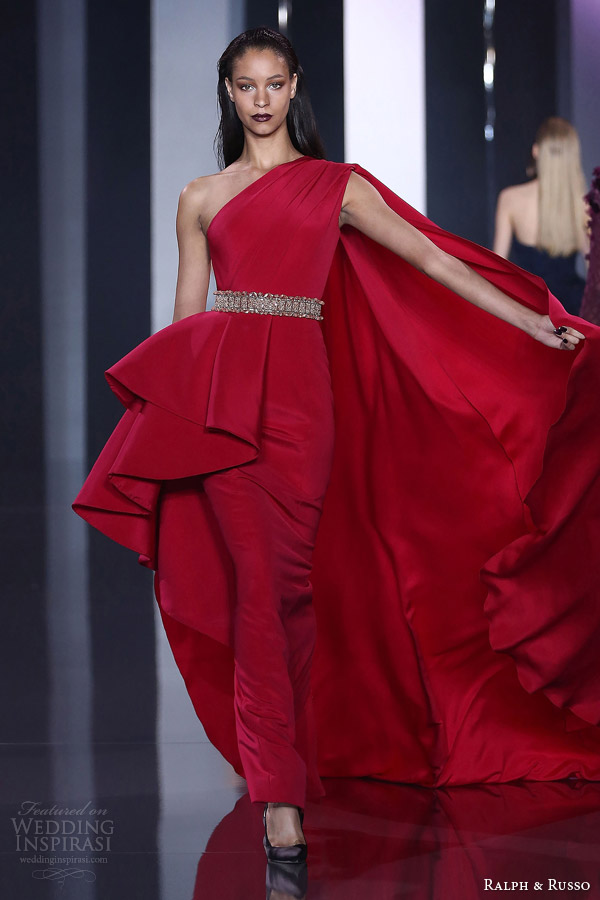 ralph and russo haute couture fall 2014 2015 look 23 one shoulder red gown cape