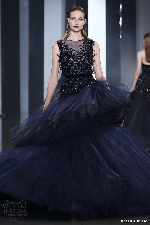 ralph russo fall winter couture 2014 2015 look 34 sleeveless dark blue dress