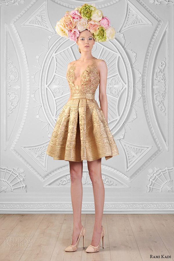 rami kadi spring 2014 couture collection le royaume enchante brocard gold short dress