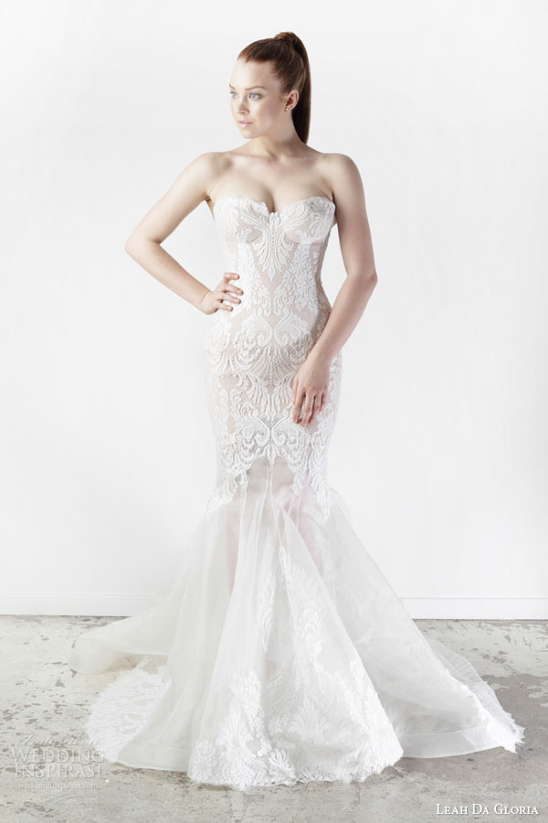 leah da gloria bridal spring 2015 fleur strapless sweetheart lace mermaid wedding dress