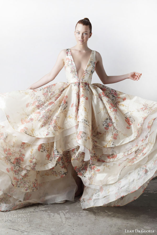 leah da gloria bridal spring 2015 Kym sleeveless floral printed wedding dress deep v neckline