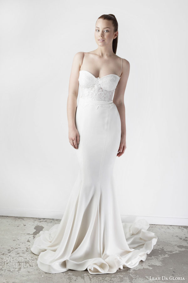 leah da gloria bridal spring 2015 wedding dress spaghetti straps mermaid gored skirt