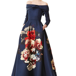 carolina herrera prefall 2015 dresses three quarter sleeves with pockets flora prints blue ball gown