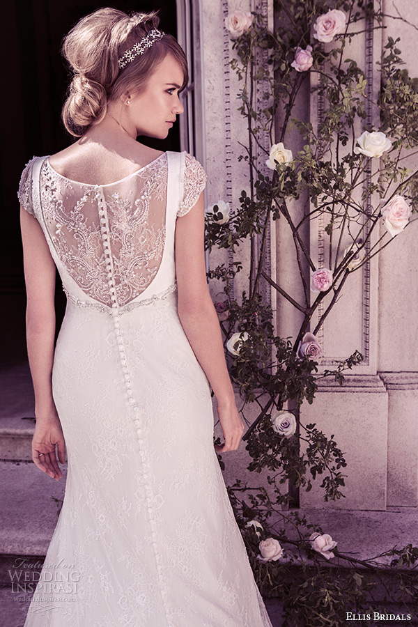 ellis bridal 2015 wedding dress scoop neckline cap lace sleeves a line ivory gown style 11417