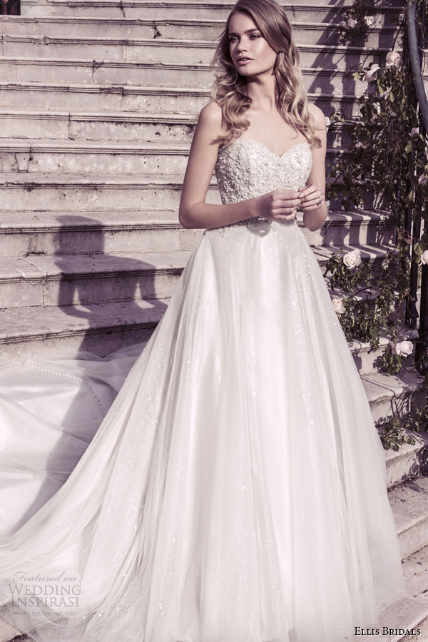 ellis bridal 2015 wedding dress strapless sweetheart neckline romantic a line gown style 12215