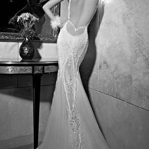 galia lahav 2015 jazz age wedding dress spagetti strap sweetheart neckline corset bodice blush ivory fit flare art deco bridal gown greta garbo 1505 back