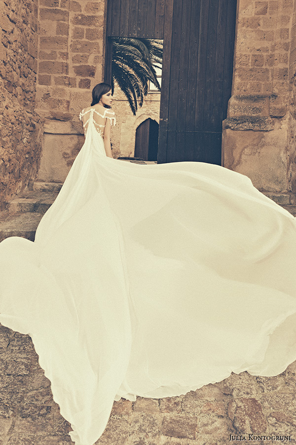 julia kontogruni bridal 2015 wedding dress jeweled strap cap sleeves plunging neckline watteau train back