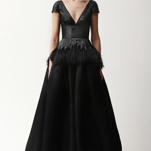 naeem khan prefall 2015 couture dresses black v shape plunging neckline cap sleeves a line gown