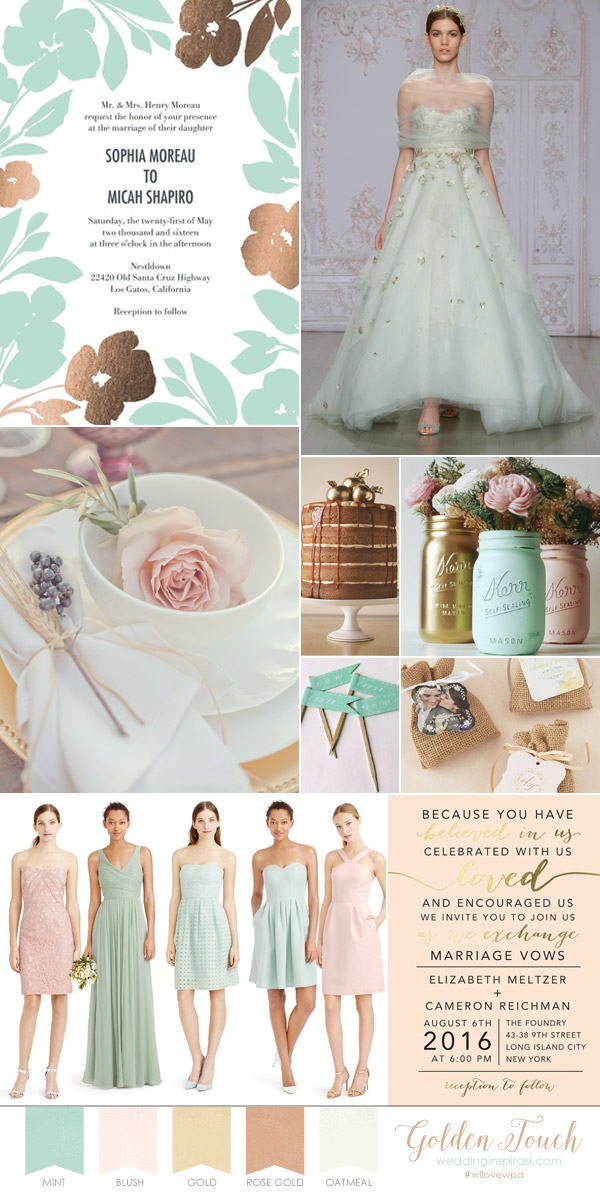 romantic pastel wedding theme wedding paper divas bridal invitation mint blush gold palette