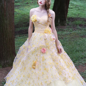 tiglily 2015 bridal amore japan romantic yellow colored strapless ball gown wedding dress style c140