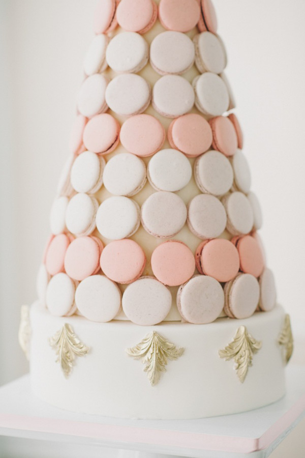 wedding cakes modern pastel color peach pale pink macaron tower cake