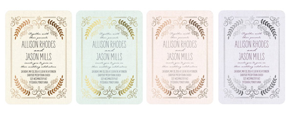 wedding paper divas rustic wreaths pastel mint pink lilac invitations gold foil stamping