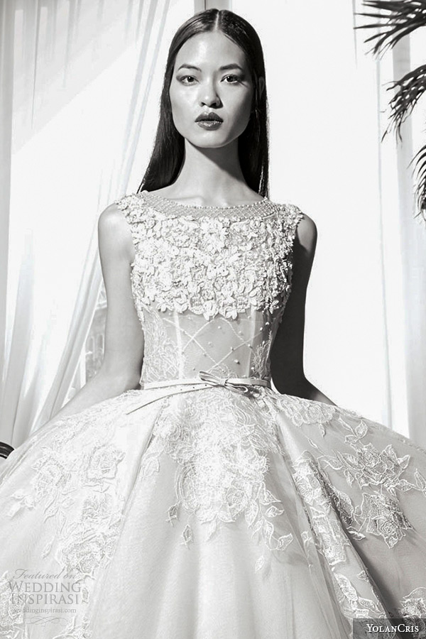 yolancris bridal fall 2016 haute couture wedding dress boat neckline sleeveless floral embroidery corset bodice ball gown topacio zoom