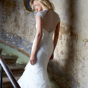 cymbeline bridal 2015 issey cap sleeve wedding dress illusion back view