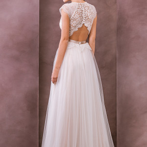 divine atelier wedding dress 2015 bridal jewel neckline cap sleeves plunging neckline tullet a line gown antonia back