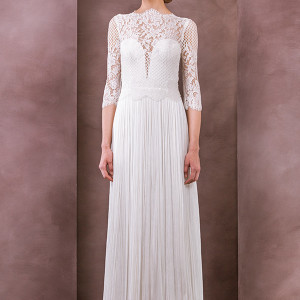 divine atelier wedding dress 2015 bridal three quarter 3 4 sleeves bateau neckline lace top column gown iman