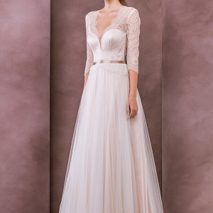 divine atelier wedding dress 2015 bridal three quarter 3 4 sleeves v neckline a line gown celia