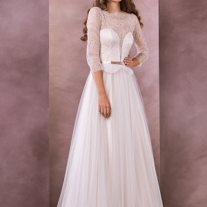 divine atelier wedding dress 2015 bridal three quarter sleeves sheer boat neckline aline briana gown