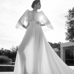 elihav sasson wedding dress 2015 deep plunging neckline to waist lace beaded bolero a line bridal gown