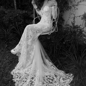 elihav sasson wedding dress 2015 off the shoulder long sleeves plunging neckline sexy lace sheath bridal gown