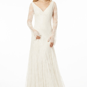 francesca miranda wedding dress fall 2015 sheer lace long sleeves v neckline bridal sheath gown ischia