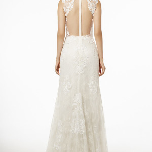 francesca miranda wedding dress fall 2015 sleeveless bateau lace sheer neckline sweetheart plunging neckline lace sheath gown anafi back