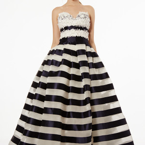 francesca miranda wedding dress fall 2015 strapless sweetheart neckline black white stripes bridal ball gown amal