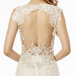 francesca miranda wedding dress fall 2015 thick lace strap plunging neckline bridal fit and flare gown palermo back zoom