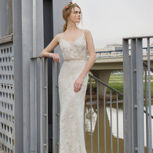 limor rosen 2015 norma sleeveless beaded sheath blouson art deco wedding dress straps