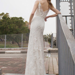 limor rosen 2015 norma sleeveless beaded sheath blouson art deco wedding dress straps back view train