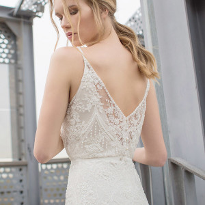 limor rosen 2015 norma sleeveless beaded sheath blouson art deco wedding dress straps close up back view