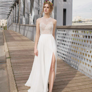 limor rosen 2015 olivia sleeveless wedding dress slit skirt illusion beaded bodice