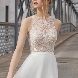 limor rosen 2015 olivia sleeveless wedding dress slit skirt illusion beaded bodice close up