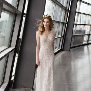 limor rosen bridal 2015 clara cap sleeve lace sheath wedding dress full view