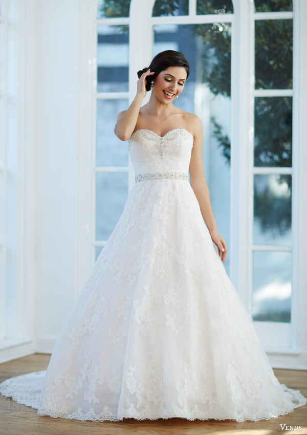 venus bridal fall 2015 venus collection ve8198 strapless lace ball gown beaded sweetheart neckline