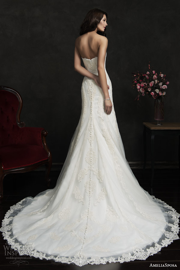 amelia sposa 2015 bridal amilina strapless lace wedding dress back view train