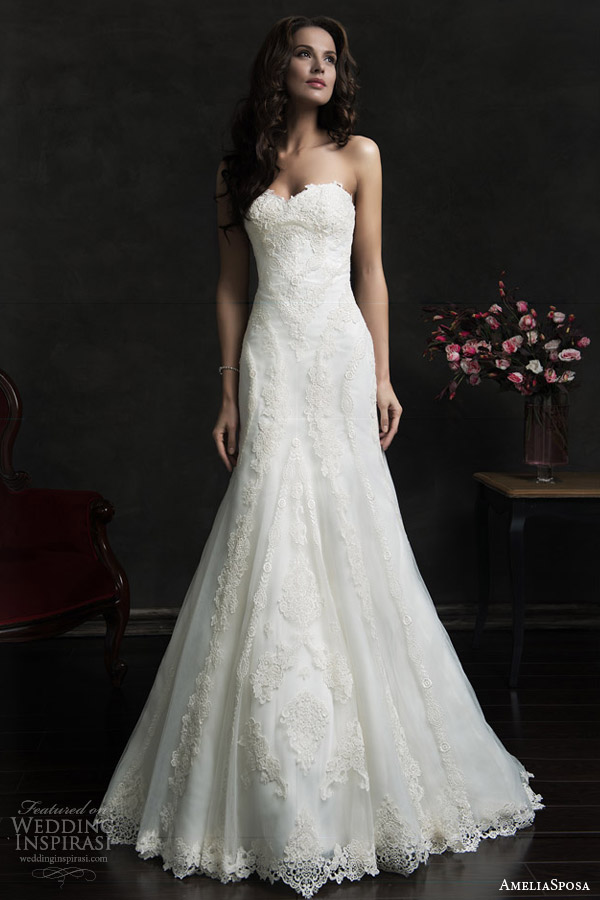 amelia sposa 2015 bridal amilina strapless lace wedding dress sweetheart neckline