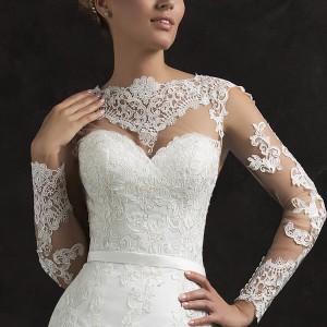 amelia sposa 2015 bridal essenia illusion long sleeve lace wedding dress trumpet silhouette close up bodice