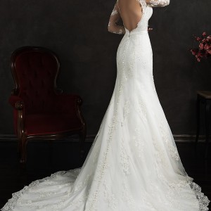 amelia sposa 2015 bridal essenia illusion long sleeve lace wedding dress trumpet silhouette keyhole back train